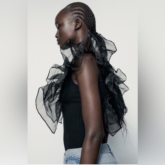 NWT ZARA RUFFLED ORGANZA RIB BODYSUIT - Picture 2 of 8